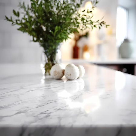 Wood table top on blur kitchen room background . For montage product display or design key visual layout.の素材