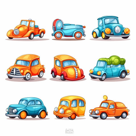 Set of cartoon cars in different colors. bright vector illustration in cartoon styleの素材