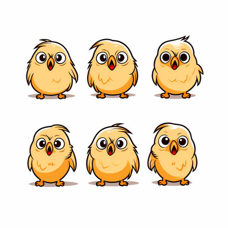Cartoon bird. Funny bird character with various emotions in different poses, comic mascot clip art. Vector dove animal in flight isolated setの素材