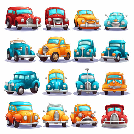 Set of cartoon cars in different colors. bright vector illustration in cartoon styleの素材