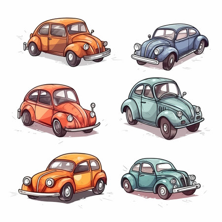 Set of cartoon cars in different colors. bright vector illustration in cartoon styleの素材