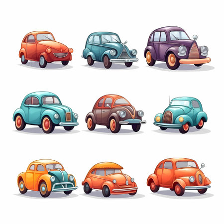 Set of cartoon cars in different colors. bright vector illustration in cartoon styleの素材