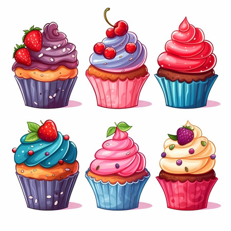 Illustration of different kind of sweet cupcakesの素材