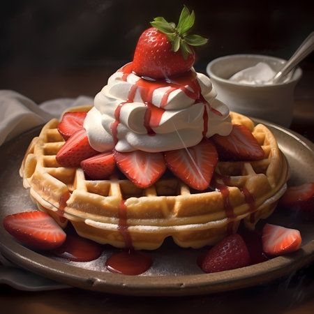 piece of pastry is filled with sweet raspberry and cream, topped with shaved iceの素材