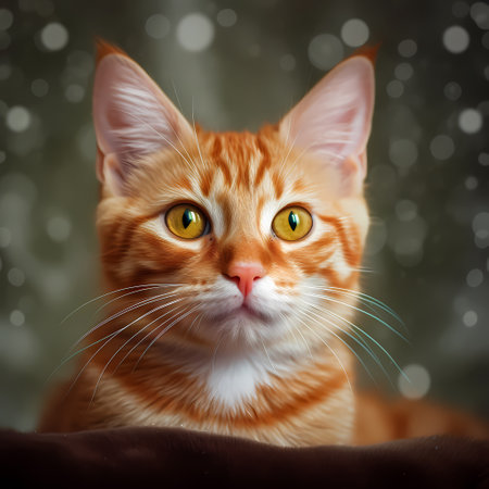 Close-up portrait of ginger tomcat. front viewの素材