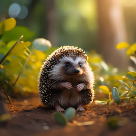 Young hedgehog in natural habitatの素材