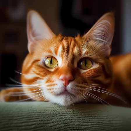 Close-up portrait of ginger tomcat. front viewの素材
