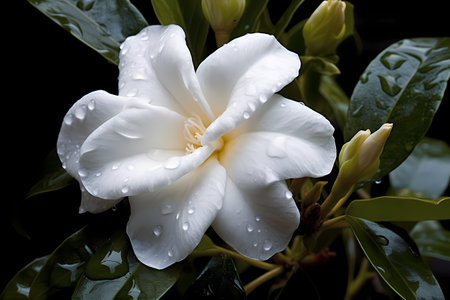 The beauty of the white gardenia jasminoides flower after the rainの素材