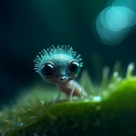 Captivating close-up of an animal amidst lush green foliage in nature.の素材