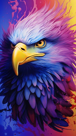 Colorful Illustration of eagle, abstract color background. modern oil painting of eagle, artist collection of animal painting for decoration and interior, canvas art, abstract.の素材