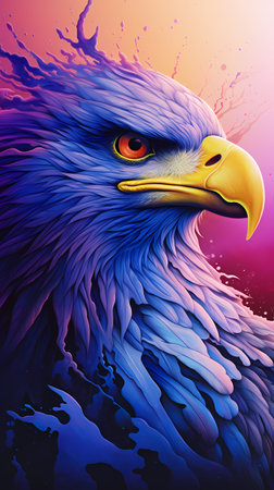 Colorful Illustration of eagle, abstract color background. modern oil painting of eagle, artist collection of animal painting for decoration and interior, canvas art, abstract.の素材