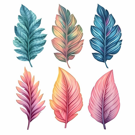 Bouquets of tropical plants in pastel colors watercolor vector illustration isolated on whiteの素材