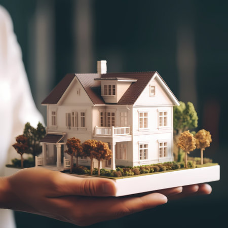 Hands and house model. real property or insurance conceptの素材