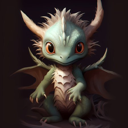 Illustration of cute cartoon baby dragonの素材