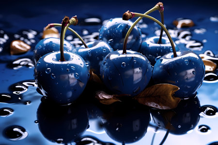 Fresh ripe cherries with water drops, as background. Close up...の素材