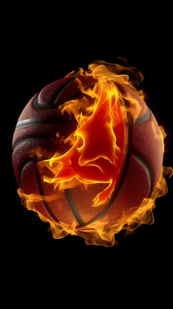 Basketball ball in fire and water isolated on the black backgroundの素材