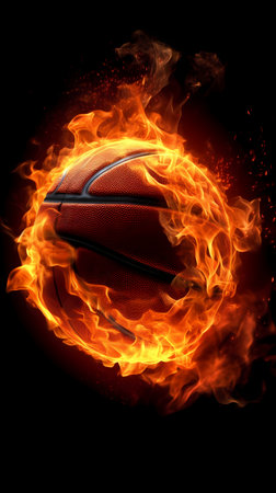 Basketball ball in fire and water isolated on the black backgroundの素材