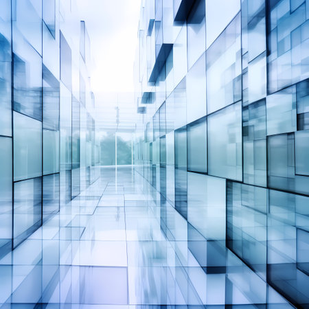 Reflection of a cloudy sky in glass wall of a buildingの素材