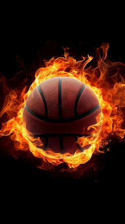 Basketball ball in fire and water isolated on the black backgroundの素材