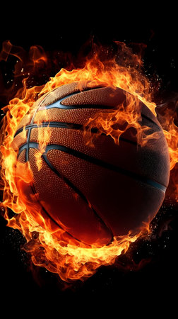 Basketball ball in fire and water isolated on the black backgroundの素材