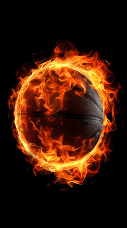 Basketball ball in fire and water isolated on the black backgroundの素材