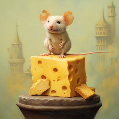 Mouse sitting on top of cheeseの素材