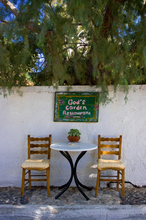 Garden restaurant in Perissa, Santorini Island.のeditorial素材