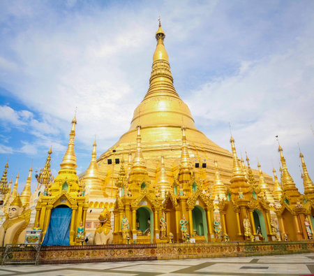 Golden pagoda have beautiful and faithful pagoda of Yangon of Myanmar in clear sky with nature lighting の写真素材