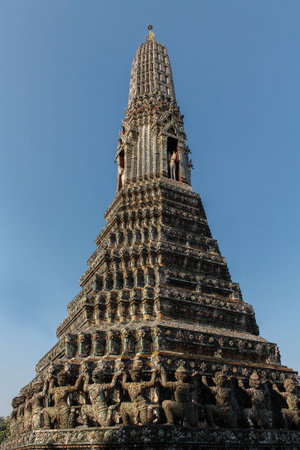Landmark of Thailand in Bangkok is beautiful old buildings with bayon sculpture when the sun near goes down の写真素材