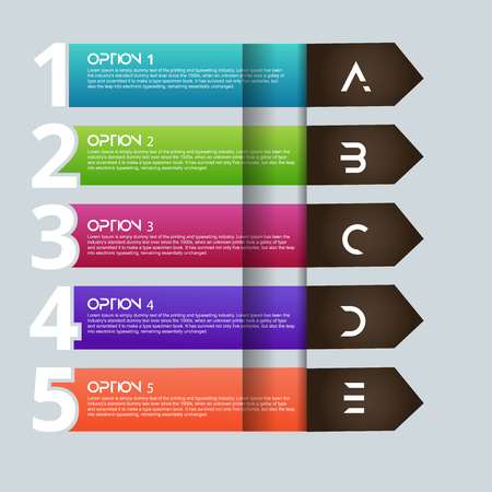 Arrow design elements for business infographics. Vector template with 5 steps, parts, options, stages. Minimal colorful numbered banners for diagram, graph, presentation, web design.のイラスト素材
