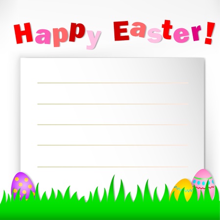 postcard Happy Easter with grass and eggsのイラスト素材