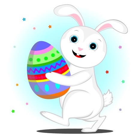 cheerful white rabbit is painted Easter eggのイラスト素材