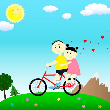 boy and girl on a bicycleのイラスト素材