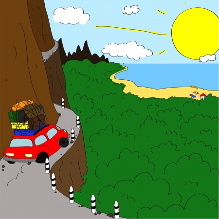vocation with extreme driving on the moontain roadのイラスト素材