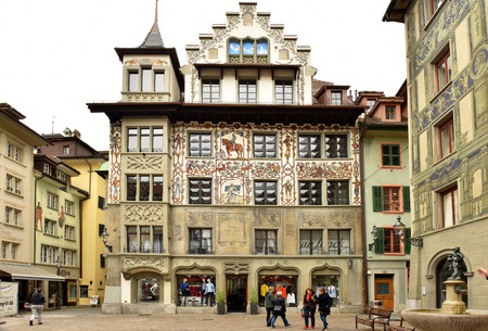 Switzerland Lucerne. 2 May 2018. Historical sights of Switzerland. Streets of Lucerne.のeditorial素材