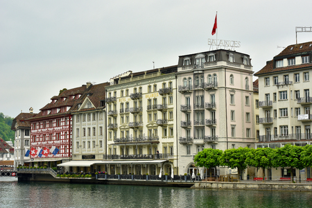 Switzerland Lucerne. 2 May 2018. Historical sights of Switzerland. Streets of Lucerne.のeditorial素材
