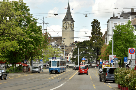 Switzerland, Zurich. 30 April 2018. Attractions of city Zurich. Passers-by on the street.のeditorial素材