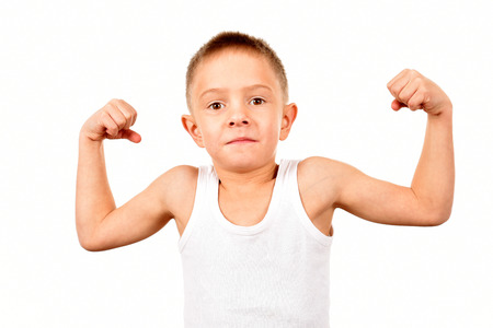 Boy athlete on a white background. Strong guy.の写真素材