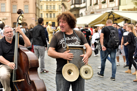 Czech Republic Prague June 29, 2018. Street music orchestra.のeditorial素材