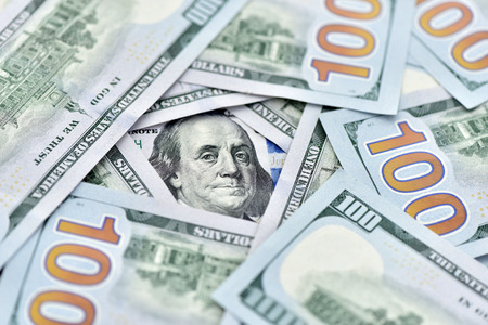 Dollars Closeup Concept. American Dollars Cash Money. One Hundred Dollar Banknotes.の写真素材