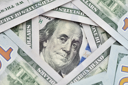 Dollars Closeup Concept. American Dollars Cash Money. One Hundred Dollar Banknotes.の写真素材