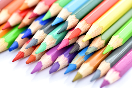 Color pencils, macro. Bright background. Stationery for drawing.の写真素材