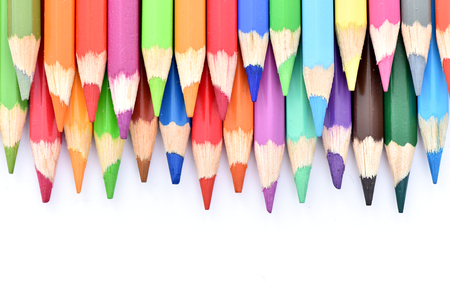 Color pencils, macro. Bright background. Stationery for drawing.の写真素材