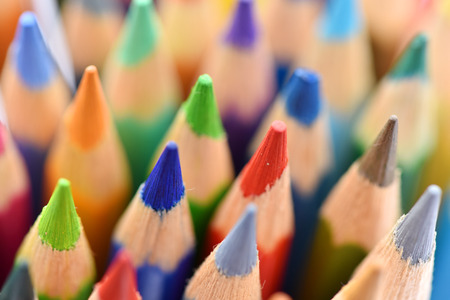 Color pencils, macro. Bright background. Stationery for drawing.の写真素材
