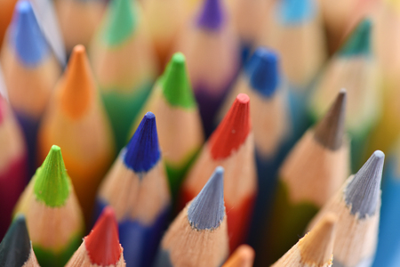 Color pencils, macro. Bright background. Stationery for drawing.の写真素材