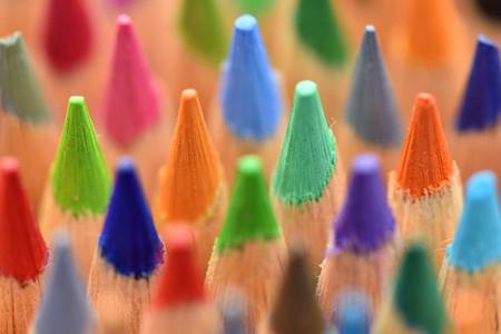 Color pencils, macro. Bright background. Stationery for drawing.の写真素材