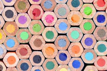 Color pencils, macro. Bright background. Stationery for drawing.の写真素材