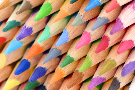 Color pencils, macro. Bright background. Stationery for drawing.の写真素材