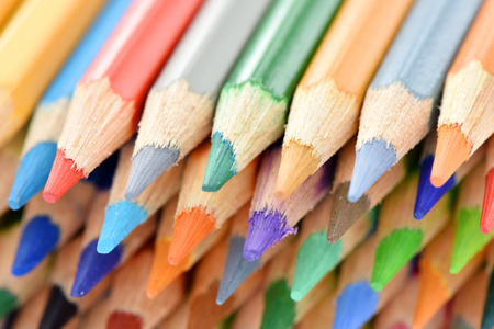 Color pencils, macro. Bright background. Stationery for drawing.の写真素材