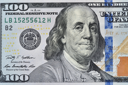 Dollars Closeup Concept. American Dollars Cash Money. One Hundred Dollar Banknotes.の写真素材